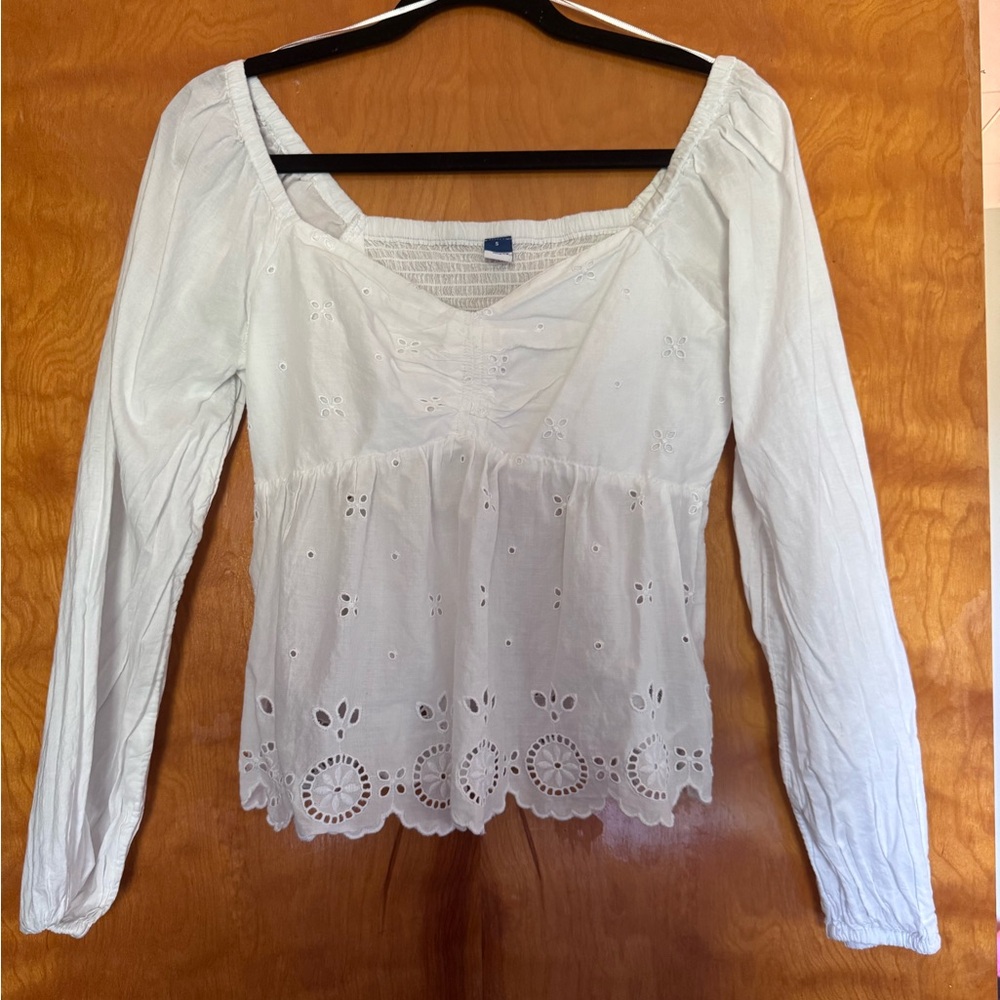 Old Navy White Eyelet Blouse with Long Sleeves